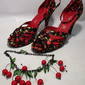 N.Y.L.A  Woman's Cherry Pumps and Necklace Size 9